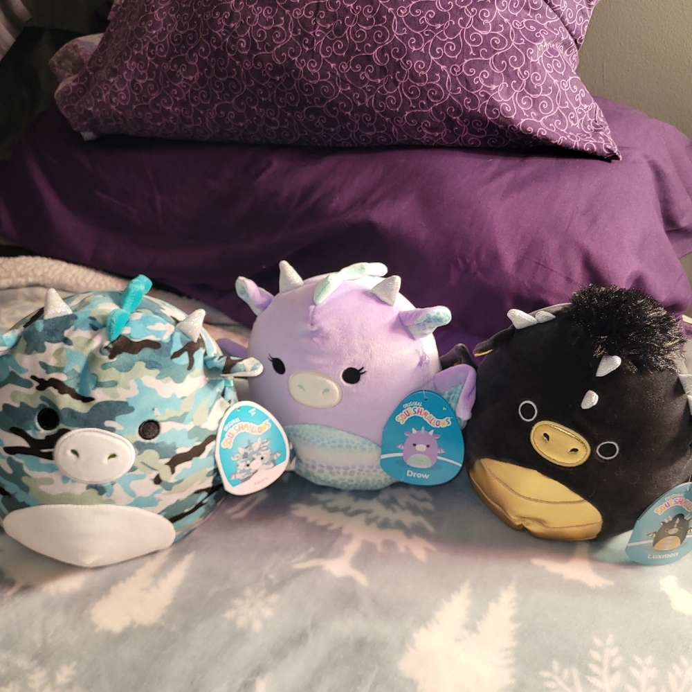 Squishmallow 8" Dragon Bundle, Keanu, Drow & Luxman, BNWT